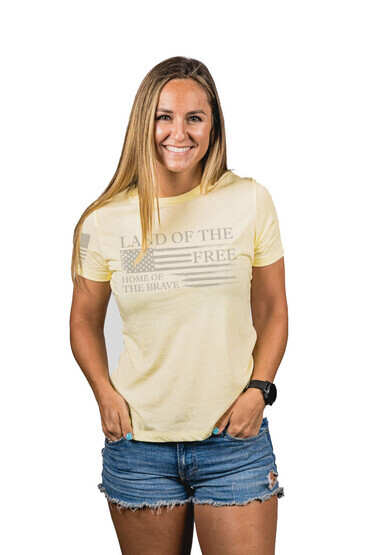 Nine line apparel land of the free short sleeve shirt in yellow from front